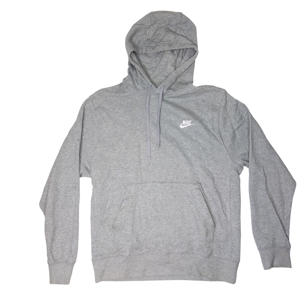 Nike Hoodie Mens Large Gray Good Sportswear Club Fleece Pullover Sweatshirt
